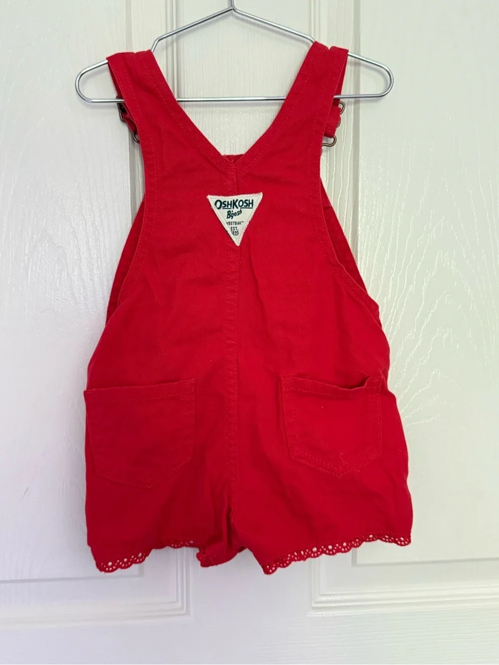 OshKosh B'gosh Bright Red Girls' Shortalls with Lace Trim